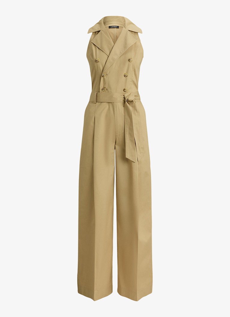 Ralph Lauren Dames Wide fit jumpsuit met ceintuur in de kleur Birch Tan / Beige