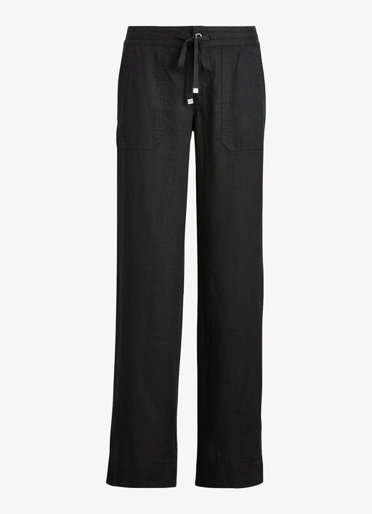 Ralph Lauren Dames High waist loose fit pantalon van linnen in de kleur Polo Black / Zwart