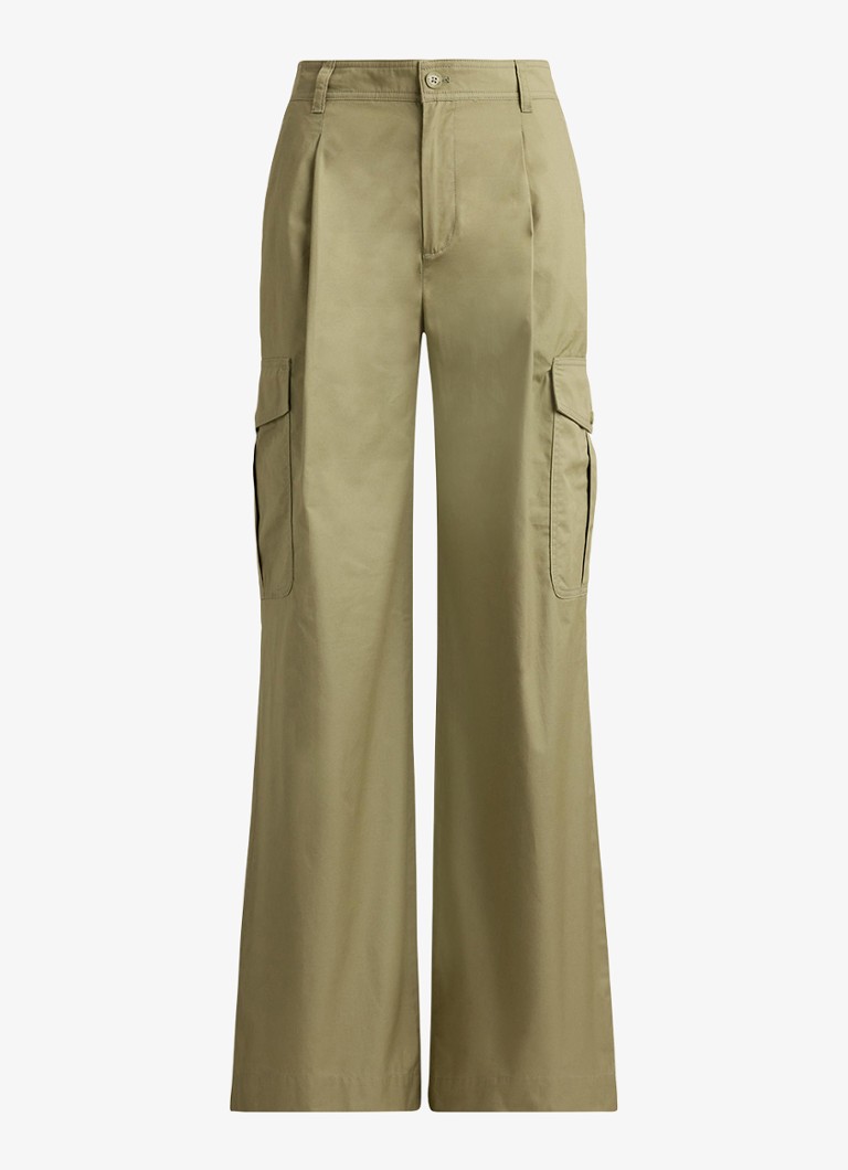 Ralph Lauren Dames High waist wide fit cargobroek met opgestikte zakken in de kleur Light Agave / Groen