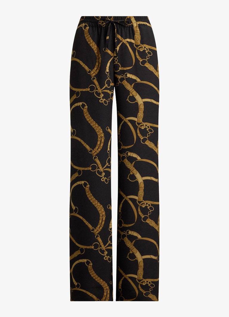 Ralph Lauren Dames High waist wide fit broek met print in de kleur Black/Tan / Zwart