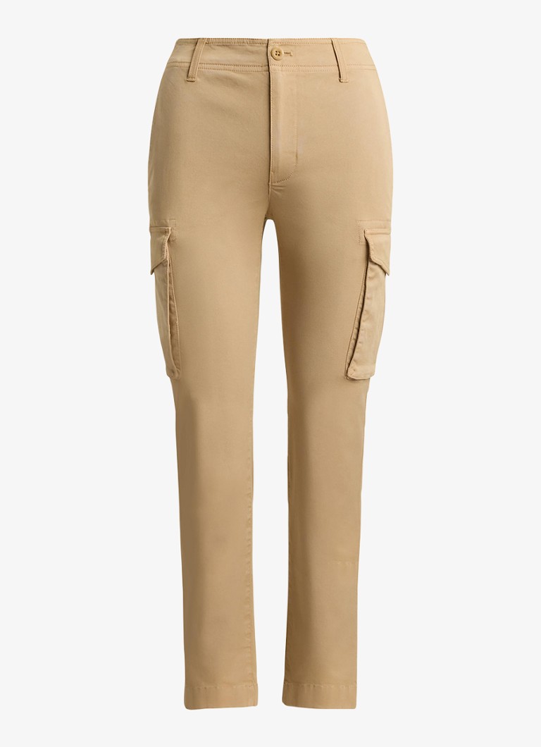 Ralph Lauren Dames High waist slim fit cargobroek met opgestikte zakken in de kleur Birch Tan / Beige
