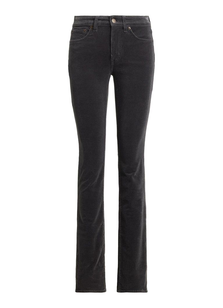Ralph Lauren Dames High waist slim fit jeans van corduroy in de kleur Onyx Grey / Grijs