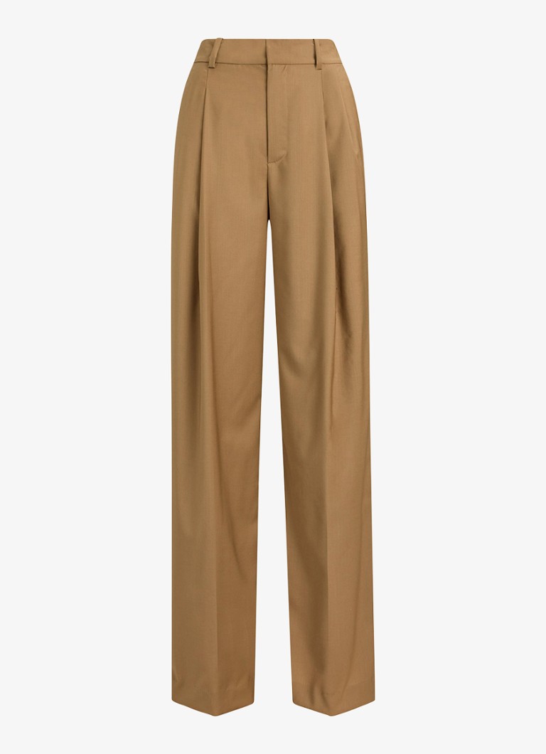 Ralph Lauren Dames High waist wide fit pantalon van wol met steekzakken in de kleur Honey Tan / Beige