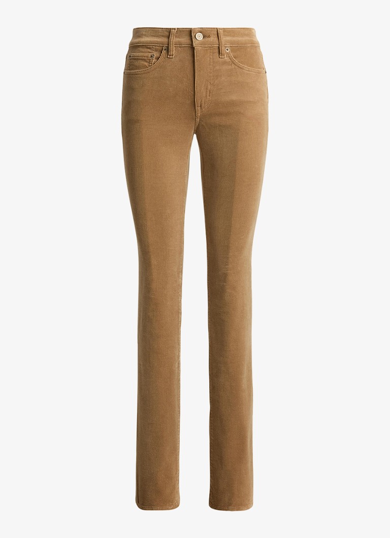 Ralph Lauren Dames High waist slim fit jeans van corduroy in de kleur Lauren Camel / Beige