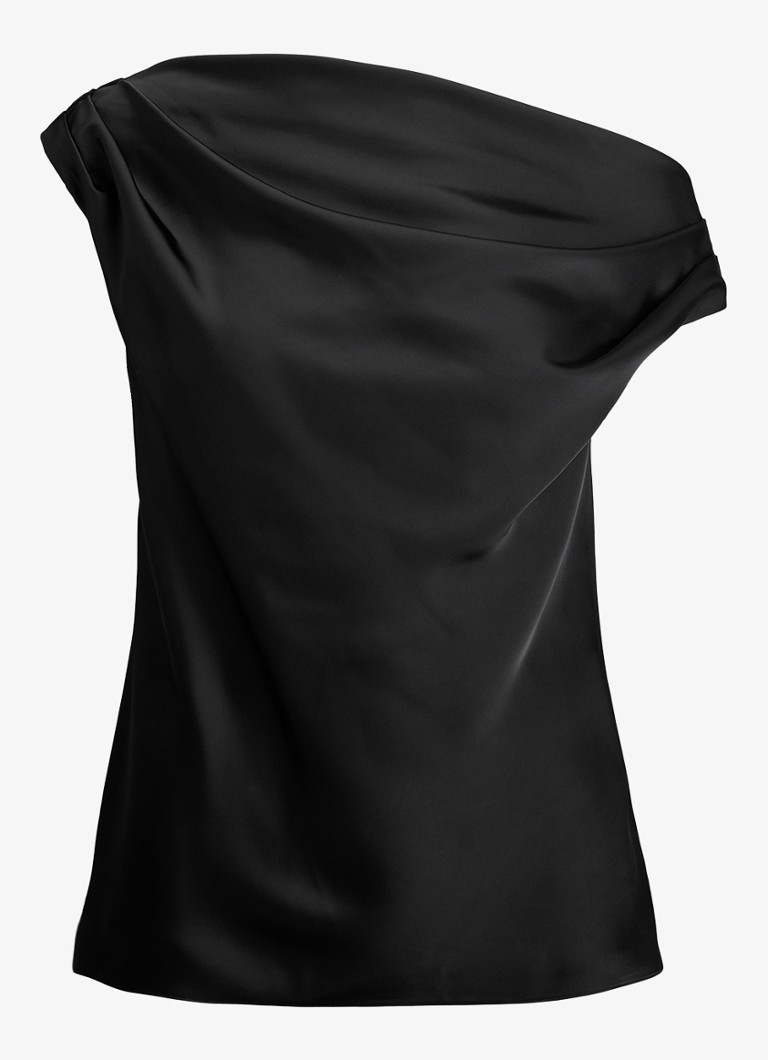 Ralph Lauren Dames One shoulder top van satijn met plooidetail in de kleur Black / Zwart