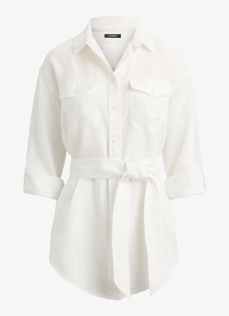 Ralph Lauren Dames Blouse van linnen met strikceintuur in de kleur White / Wit