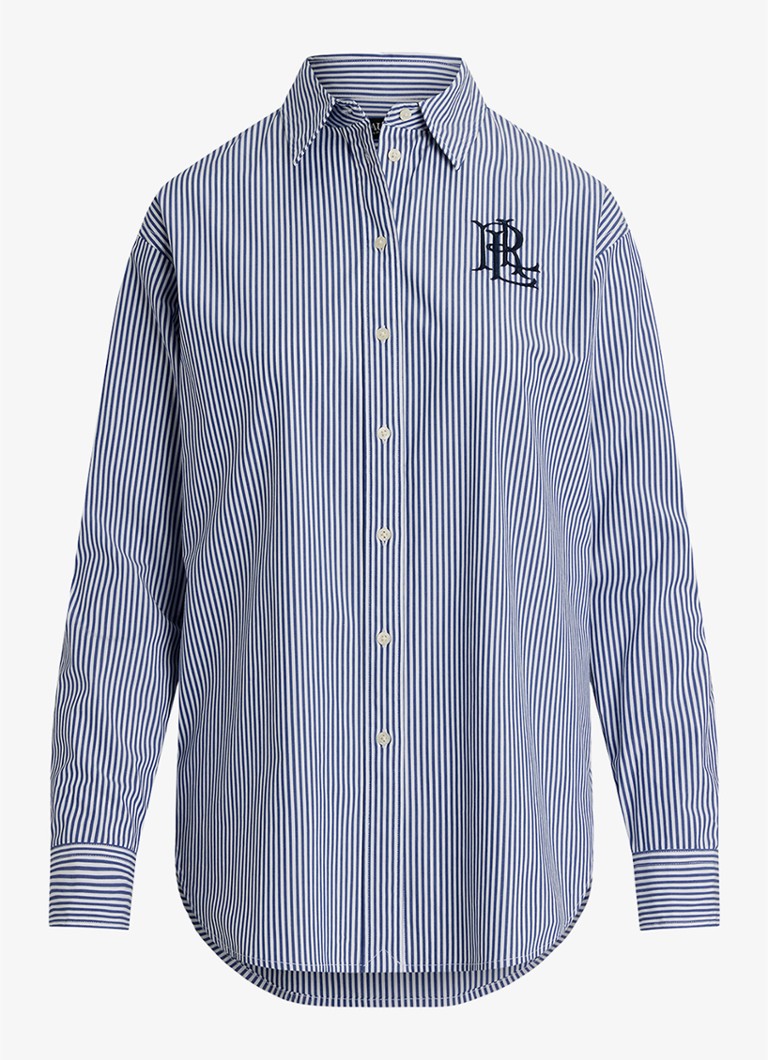 Ralph Lauren Dames Blouse met streepprint en logoborduring in de kleur Blue / Blauw