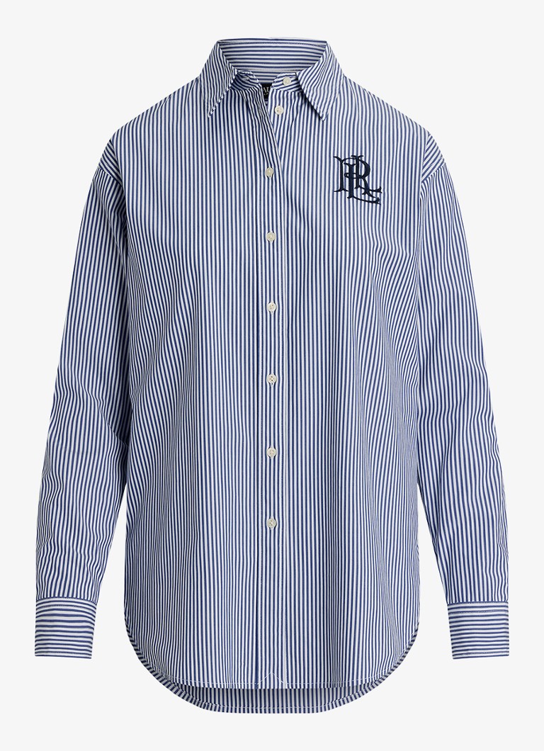 Ralph Lauren Dames Blouse met streepprint en logoborduring in de kleur Blue / Blauw