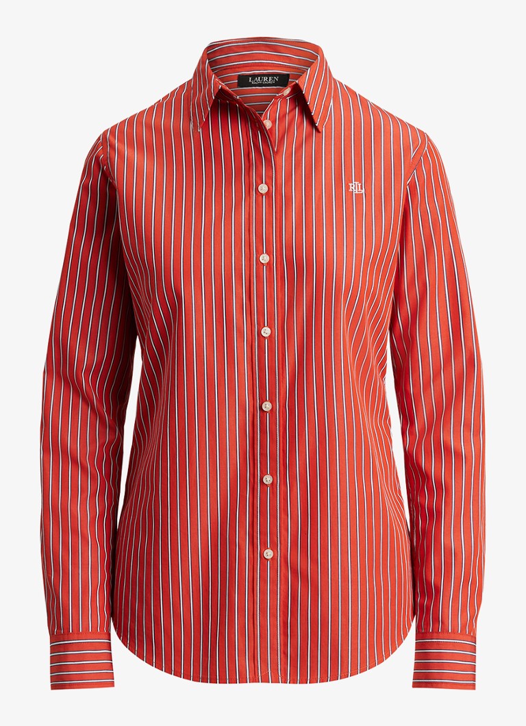 Ralph Lauren Dames Classic fit blouse met streepprint en logoborduring in de kleur Oranjerood
