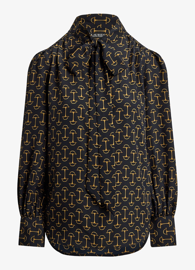 Ralph Lauren Dames Blouse met sjaalkraag en grafische print in de kleur Zwart