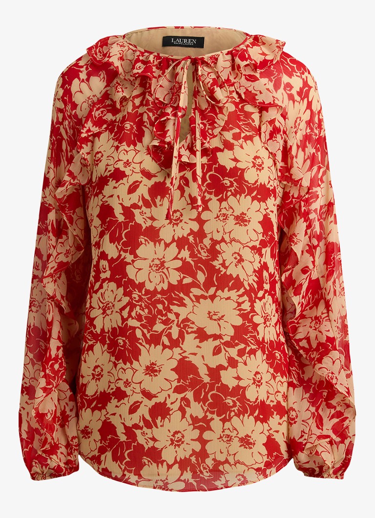 Ralph Lauren Dames Tuniek met bloemenprint met ruches in de kleur Red Tan / Rood