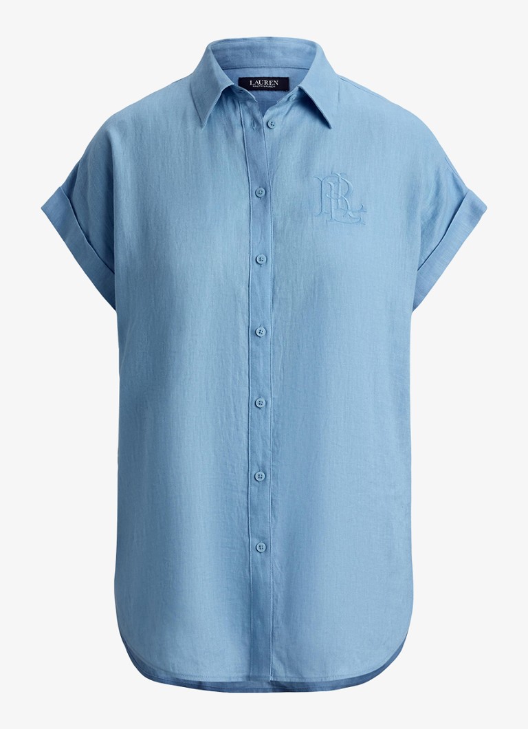 Ralph Lauren Dames Blouse van linnen met logoborduring in de kleur Blue Note / Blauw