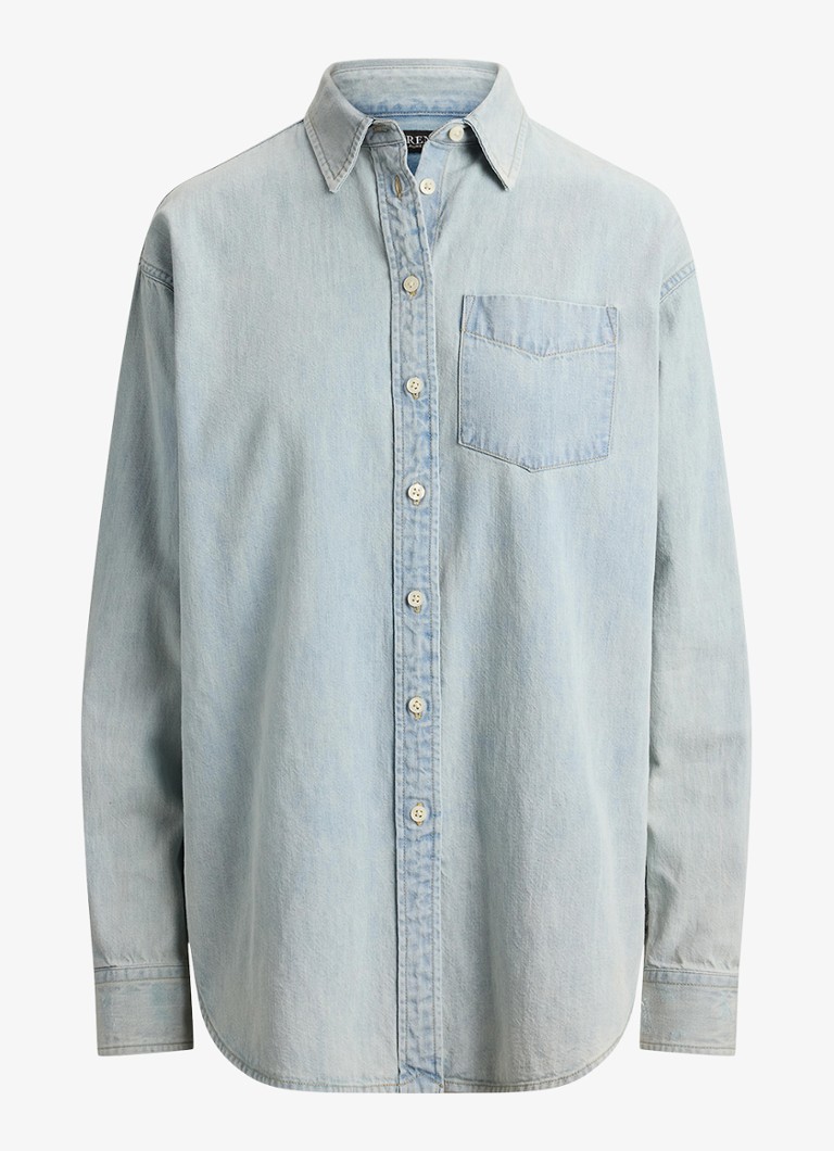 Ralph Lauren Dames Blouse van denim met borstzak in de kleur Arilee Wash / Blauw