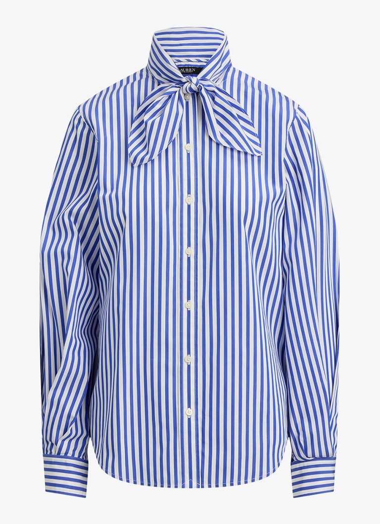 Ralph Lauren Dames Blouse met streepprint en sjaalkraag in de kleur Blue / Blauw