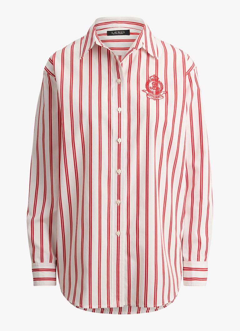 Ralph Lauren Dames Blouse met streepprint en logoborduring in de kleur Red White Multi / Rood