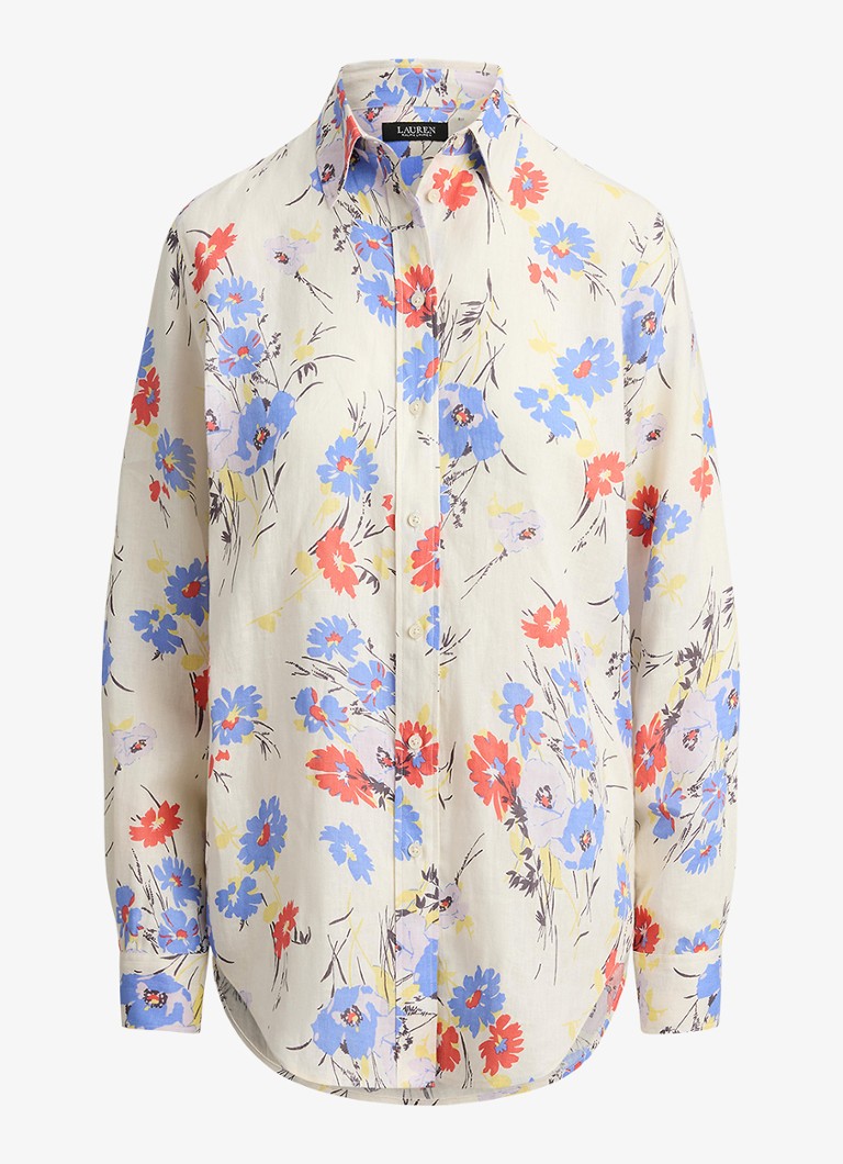 Ralph Lauren Dames Blouse van linnen met bloemenprint in de kleur Cream Multi / Creme