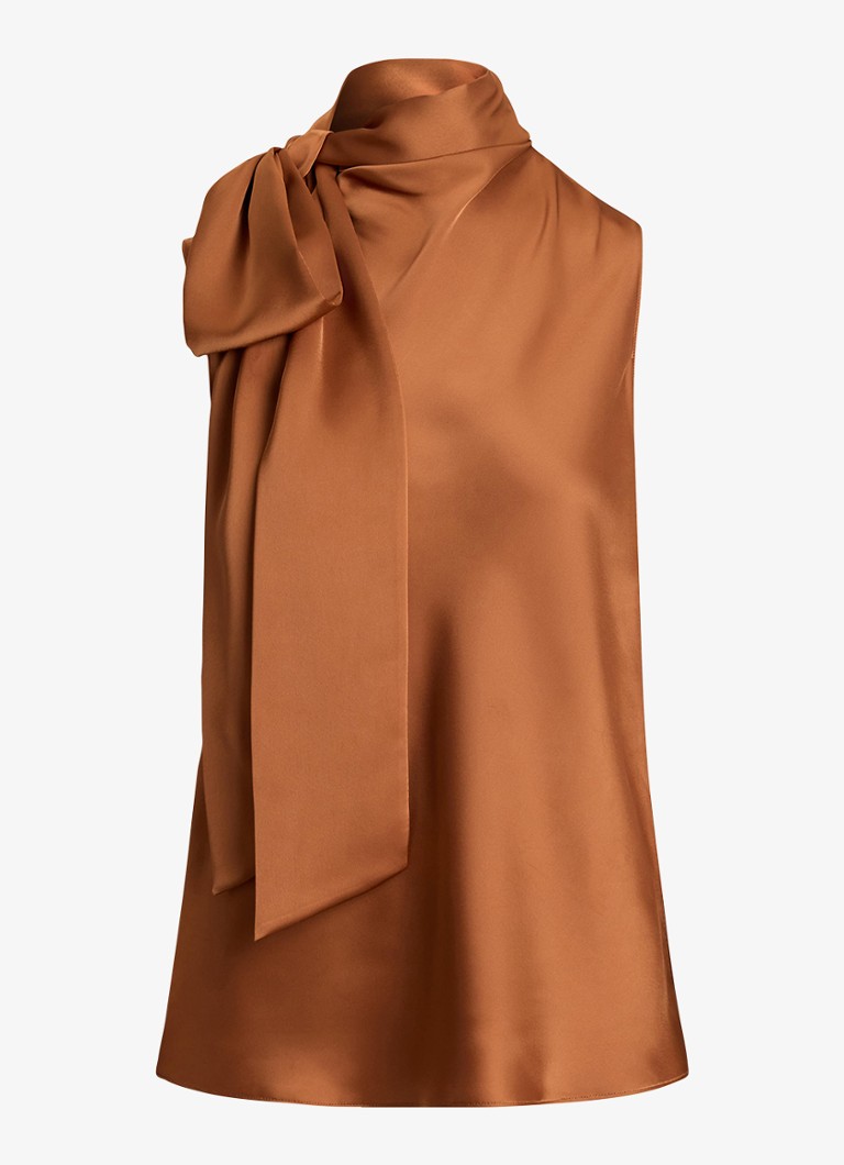 Ralph Lauren Dames Top van satijn met sjaalkraag in de kleur Red Terracotta / Rood