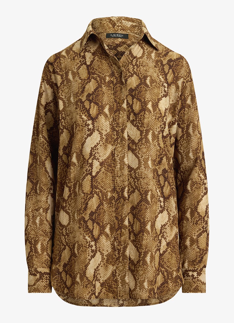 Ralph Lauren Dames Blouse met slangenprint in de kleur Tan Multi / Beige