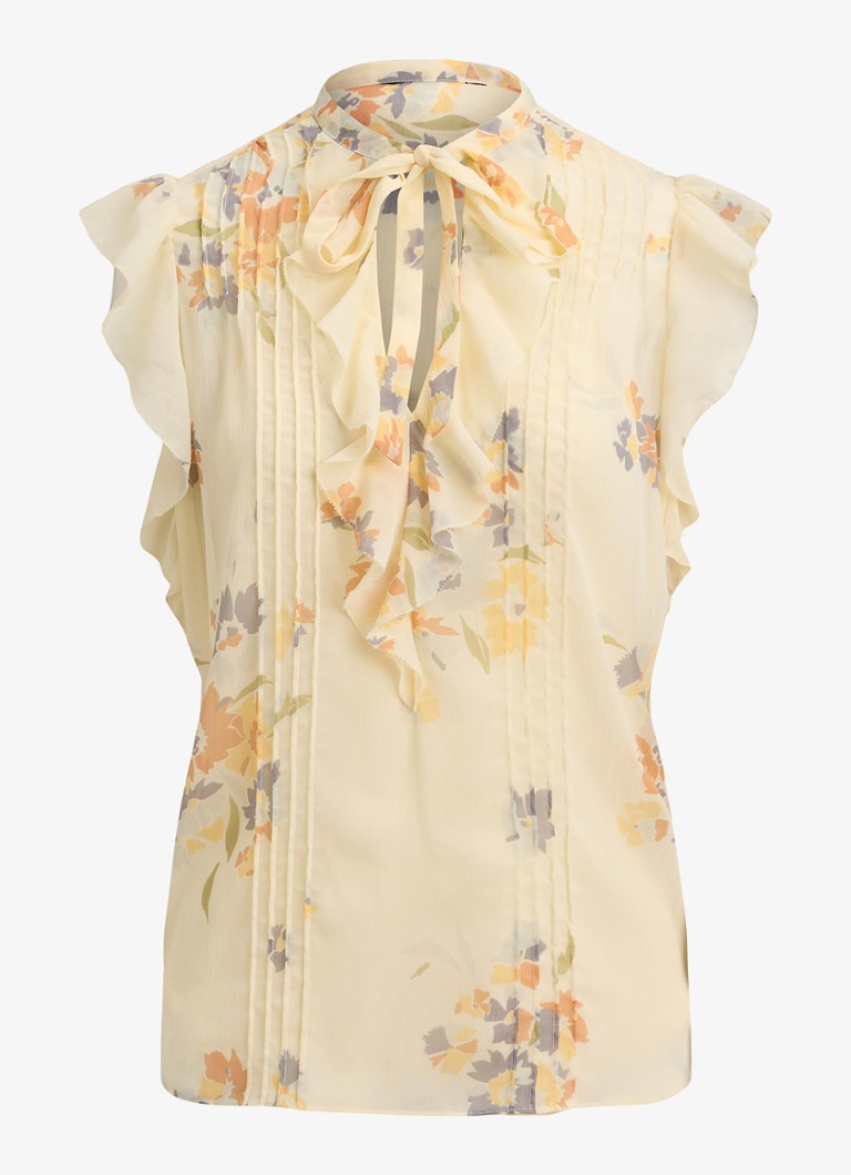 Ralph Lauren Dames Semi-transparante top met bloemen en ruches in de kleur Cream Multi 2wmn / Creme