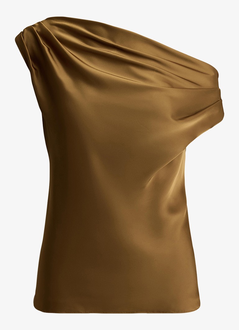 Ralph Lauren Dames One shoulder top van satijn met plooidetail in de kleur Tobacco Bronze / Bruin