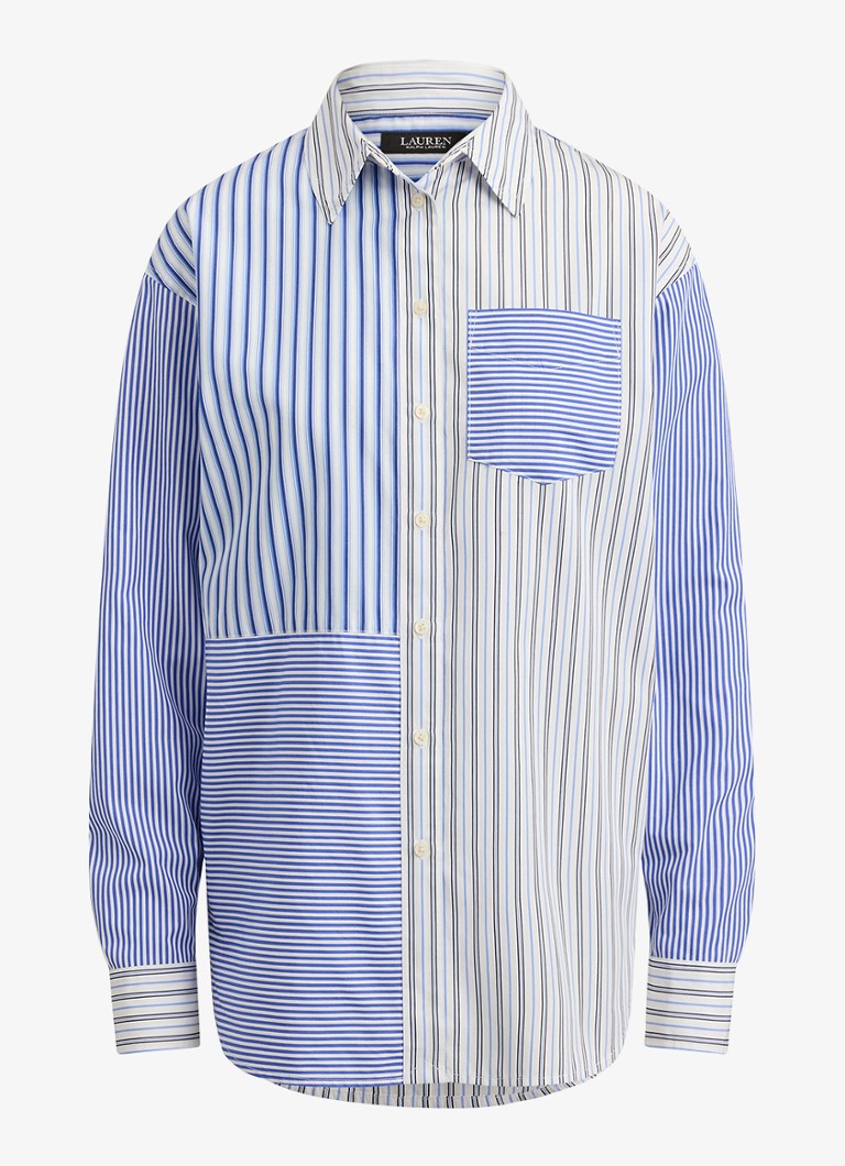 Ralph Lauren Dames Blouse met streepprint en borstzak in de kleur Blue White Multi / Blauw