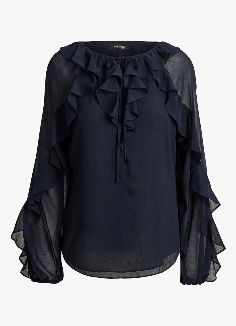 Ralph Lauren Dames Semi-transparante tuniek met ruches in de kleur Lauren Navy / Blauw
