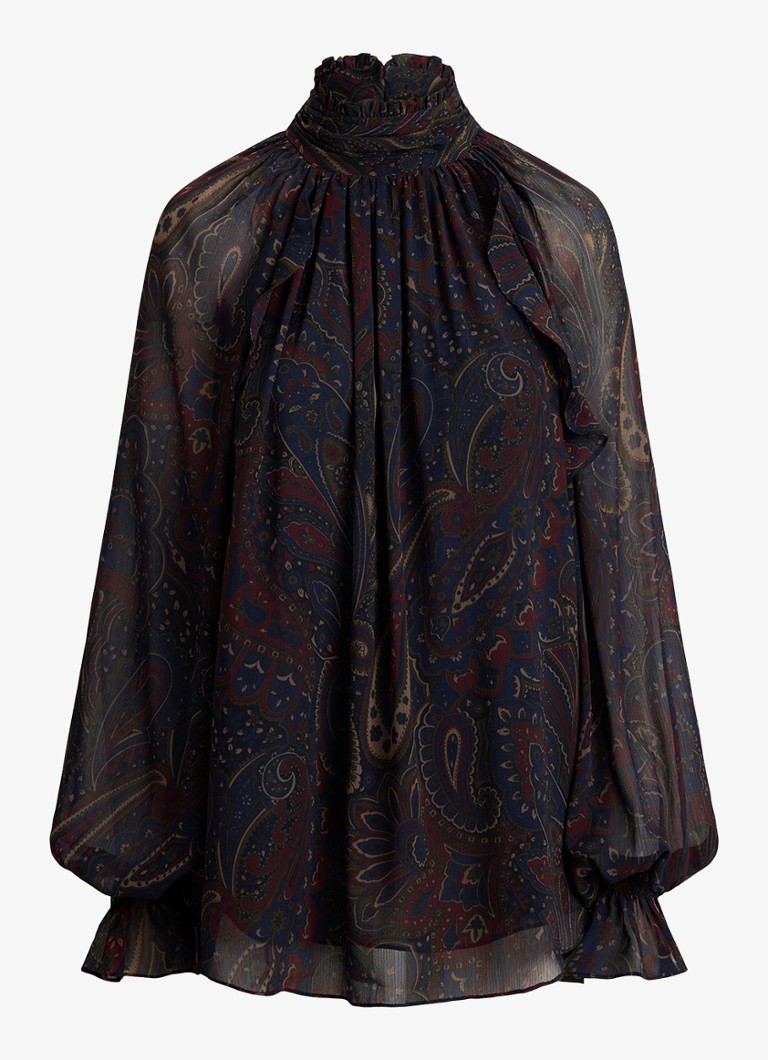 Ralph Lauren Dames Semi-transparante tuniek met paisley dessin in de kleur Navy Multi / Blauw