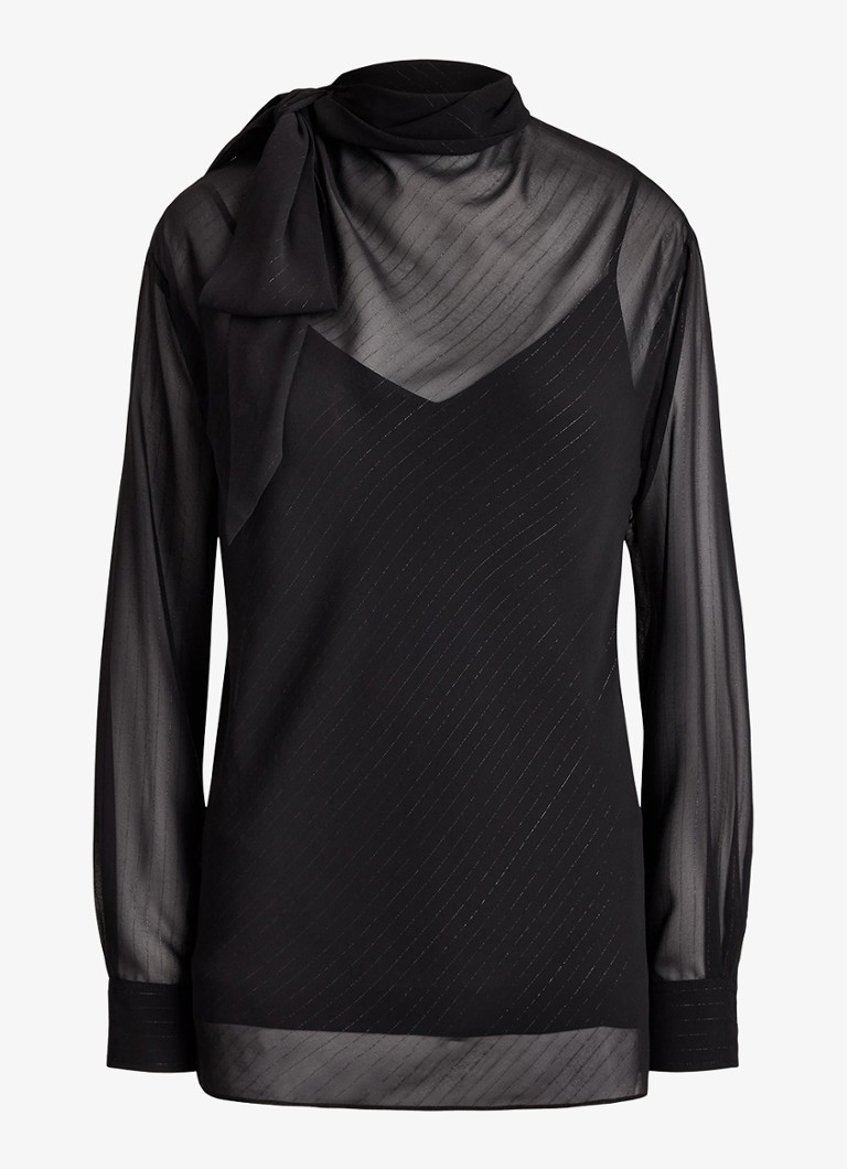 Ralph Lauren Dames Semi-transparante tuniek met lurex in de kleur Black Metallic / Zwart