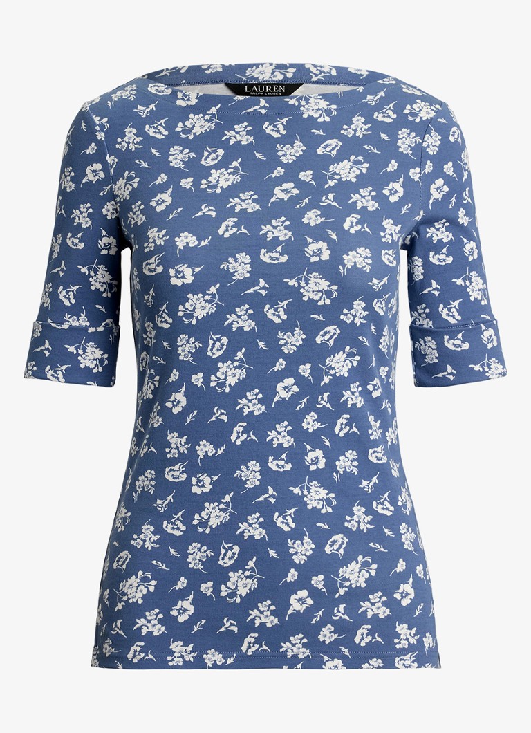 Ralph Lauren Dames Top met boothals en bloemenprint in de kleur Blauw