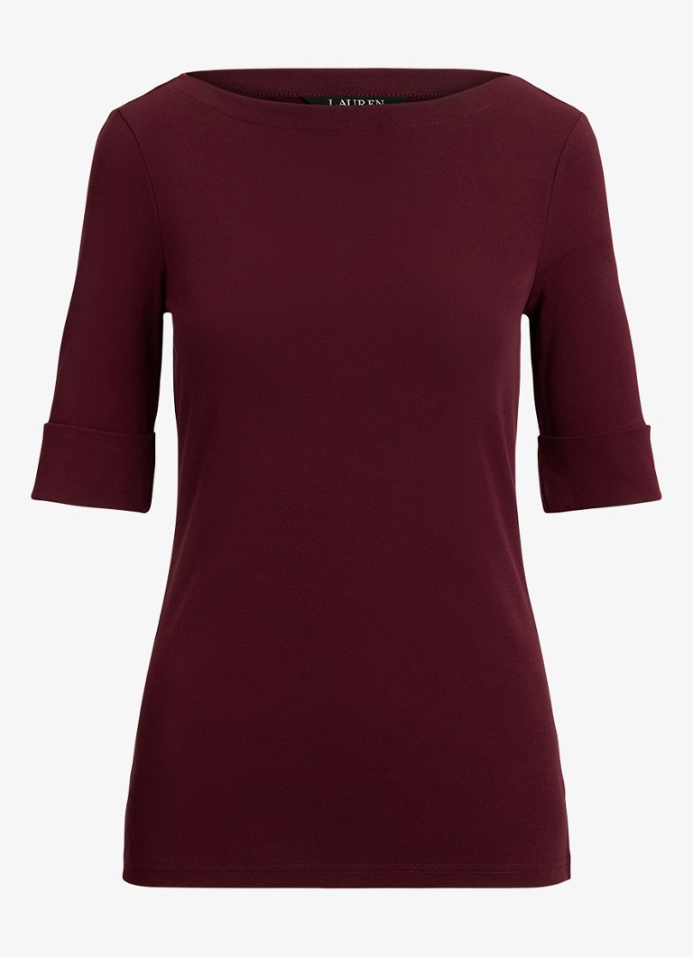 Ralph Lauren Dames Top met boothals in de kleur Dark Garnet / Bordeauxrood