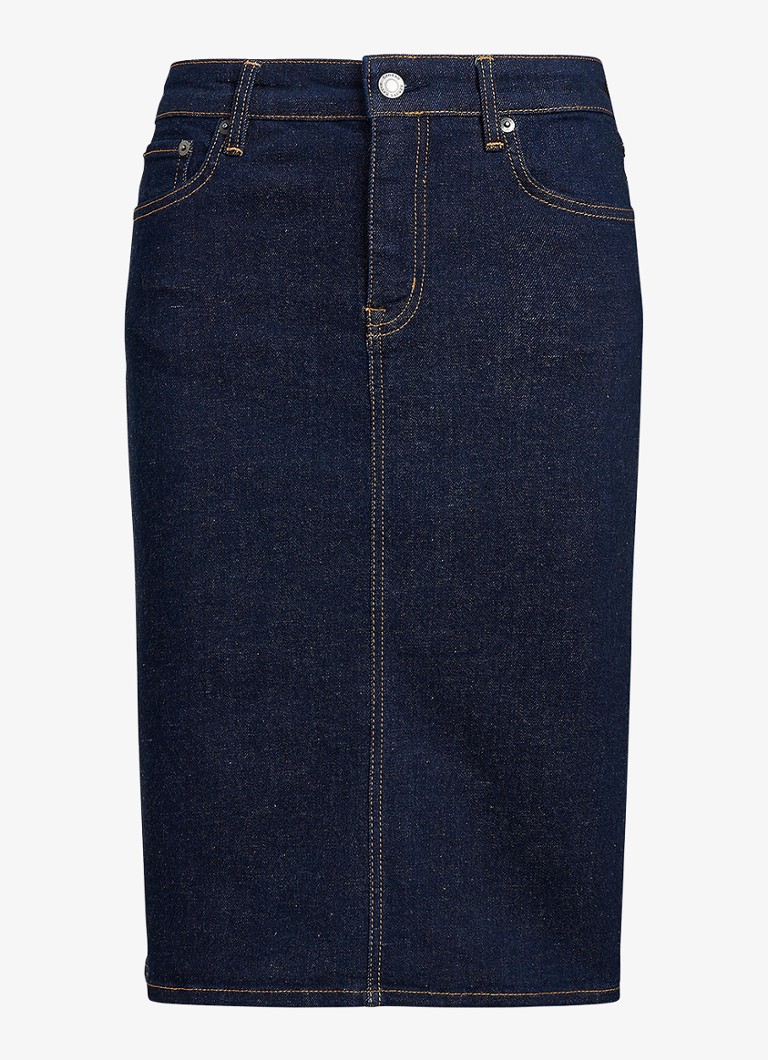Ralph Lauren Dames Midi rok van chambray in de kleur Rinse Wash / Indigo