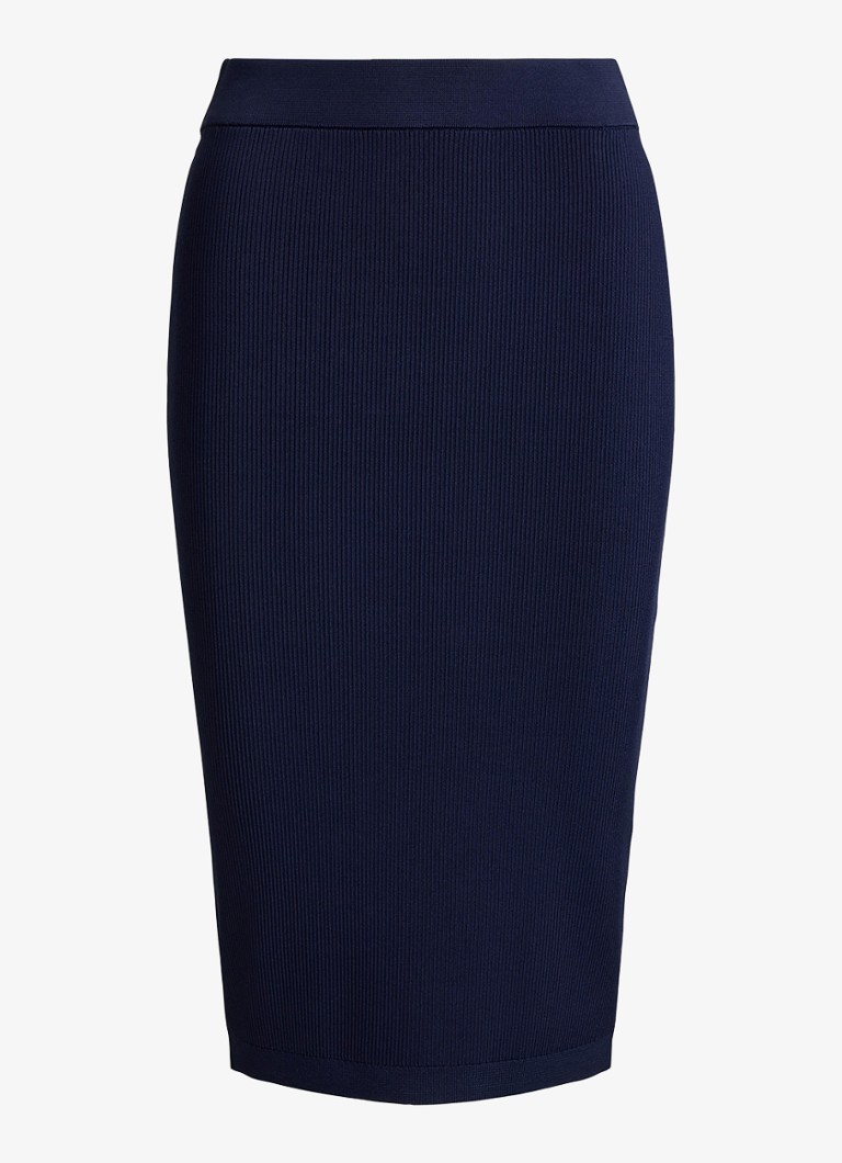 Ralph Lauren Dames Midi kokerrok met ribstructuur in de kleur Refined Navy / Blauw