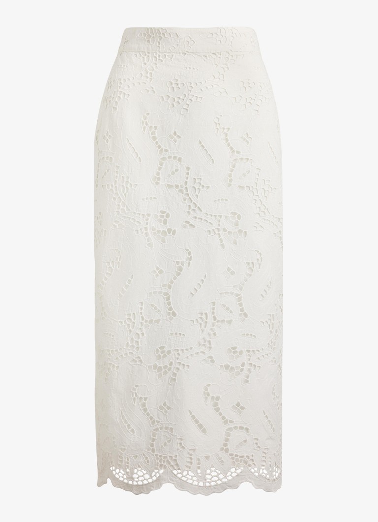 Ralph Lauren Dames Midi rok met broderie in de kleur Wit