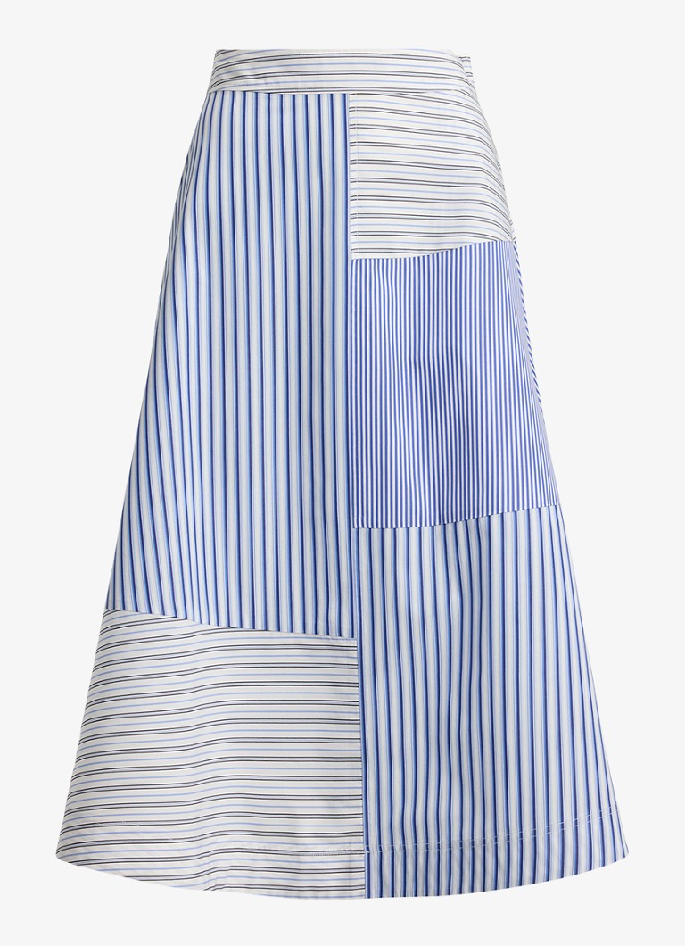 Ralph Lauren Dames Midi rok met streepprint in de kleur Blue White Multi / Blauw