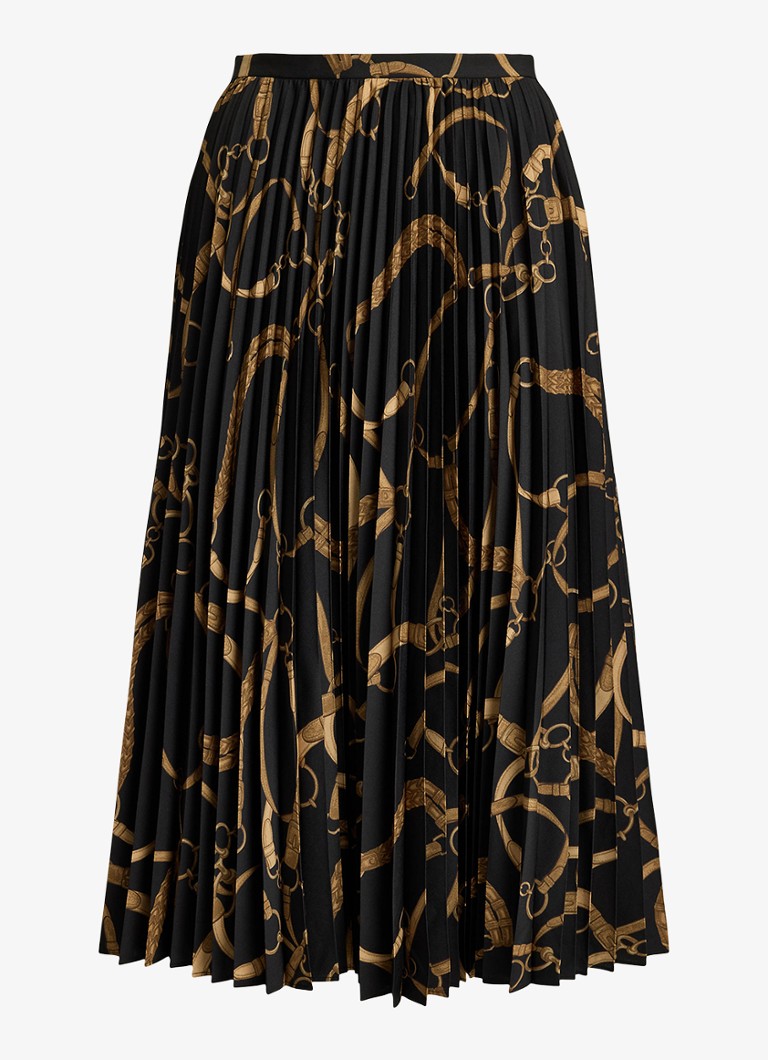 Ralph Lauren Dames Midi rok met print in de kleur Black/Tan / Zwart