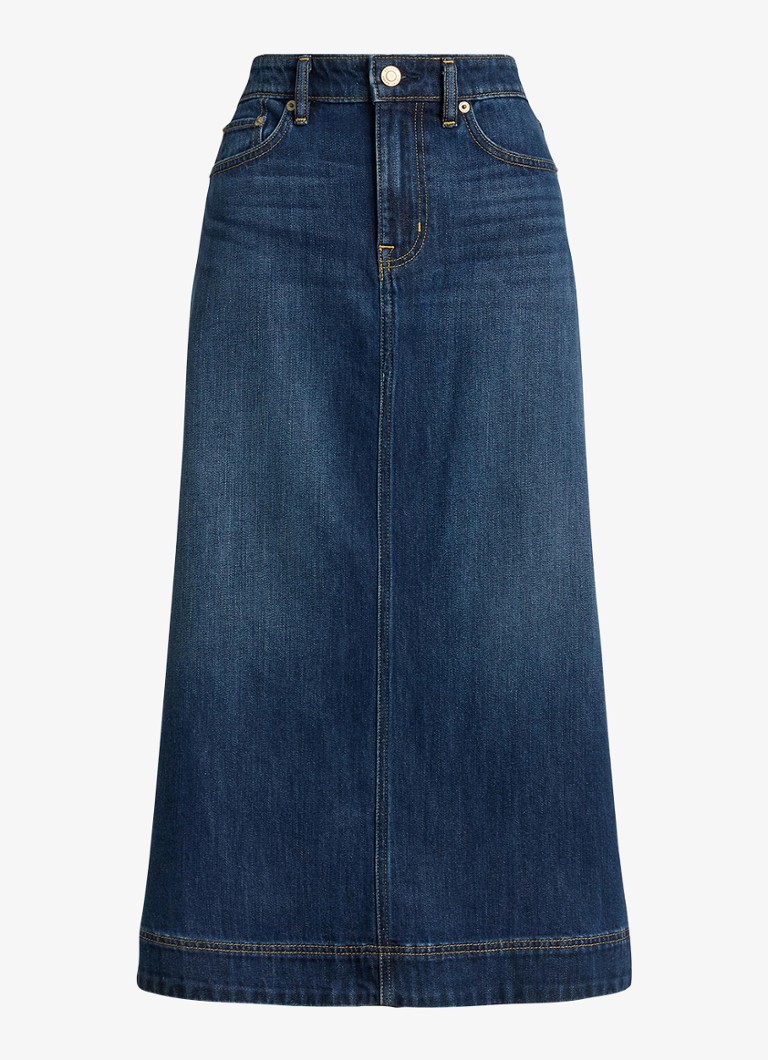 Ralph Lauren Dames Midi spijkerrok in lyocellblend in de kleur Marina Wash / Indigo