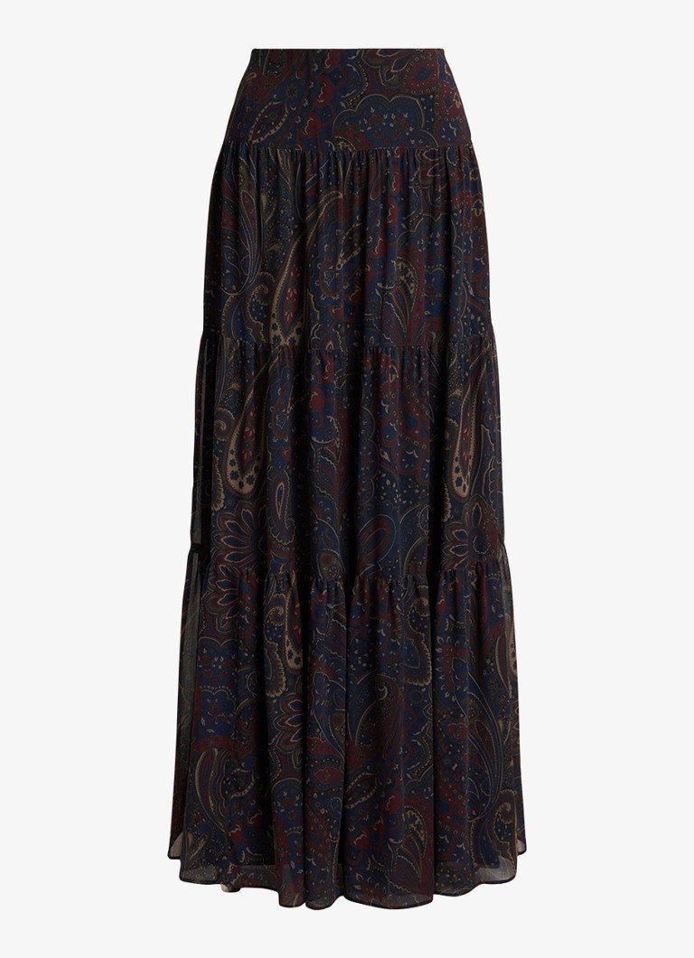 Ralph Lauren Dames Maxi rok met paisley dessin in de kleur Navy Multi / Blauw