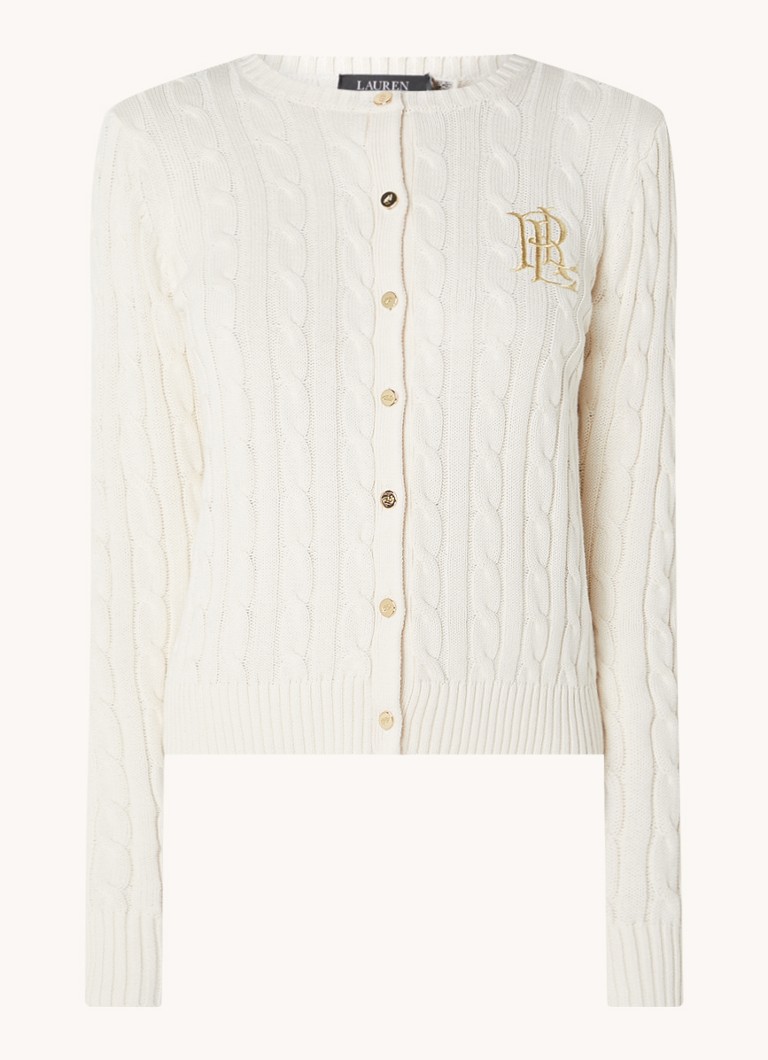 Ralph Lauren Dames Kabelgebreid vest met logoborduring in de kleur Mascarpone cream / beige