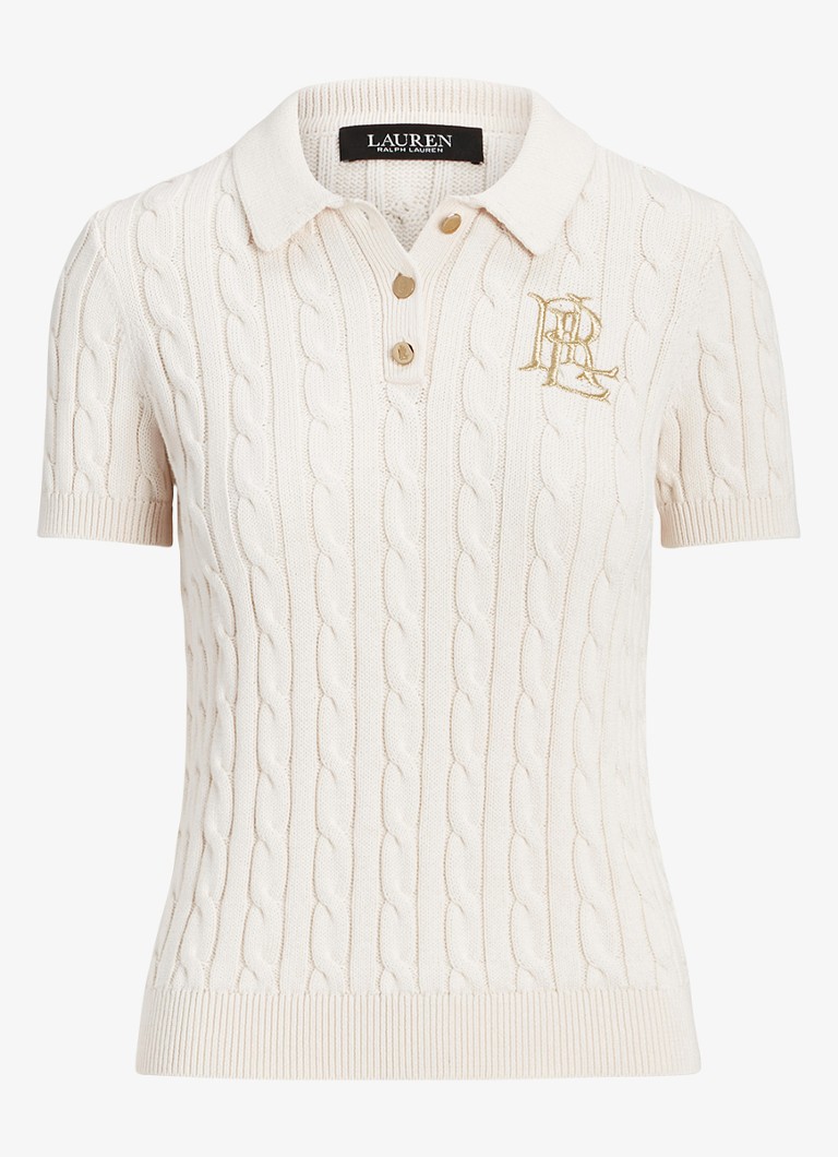 Ralph Lauren Dames Kabelgebreide polo met logoborduring in de kleur Mascarpone cream / beige