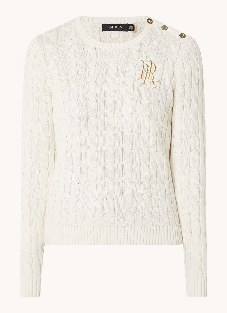 Ralph Lauren Dames Kabelgebreide trui met logoborduring in de kleur Mascarpone cream / beige