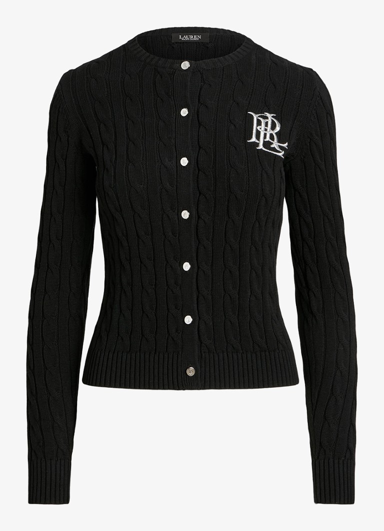 Ralph Lauren Dames Kabelgebreid vest met logoborduring in de kleur Black / Zwart