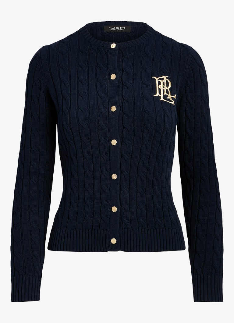 Ralph Lauren Dames Kabelgebreid vest met logoborduring in de kleur Lauren navy / donkerblauw