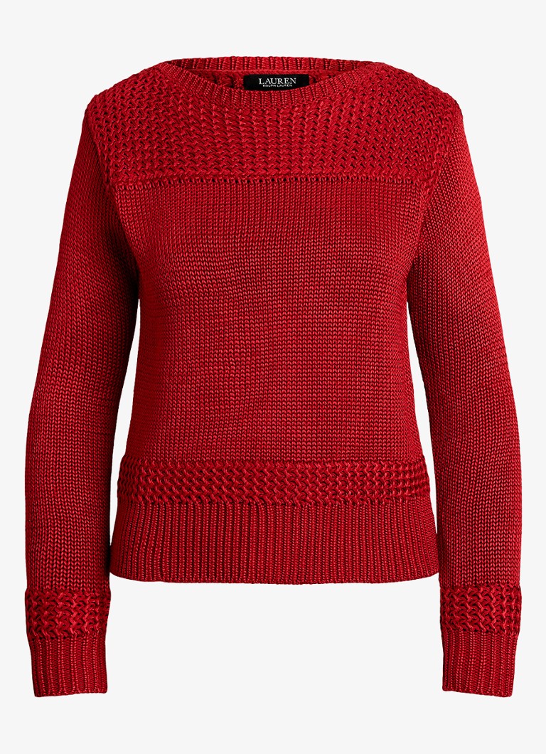 Ralph Lauren Dames Grofgebreide trui met boothals in de kleur Madison Red / Rood