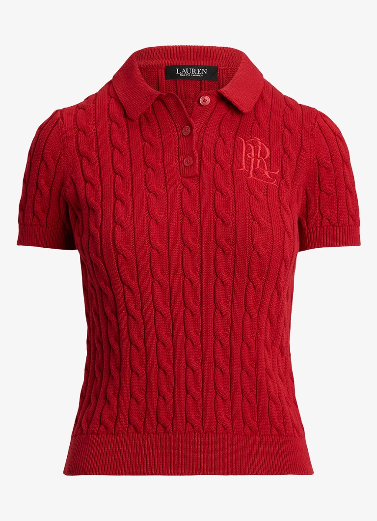 Ralph Lauren Dames Kabelgebreide polo met logoborduring in de kleur Madison red / rood