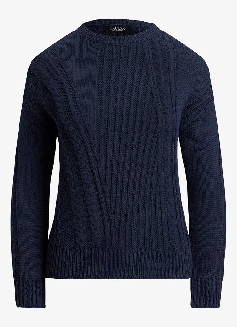 Ralph Lauren Dames Grofgebreide trui met ingebreid patroon in de kleur Shadow Navy / Donkerblauw