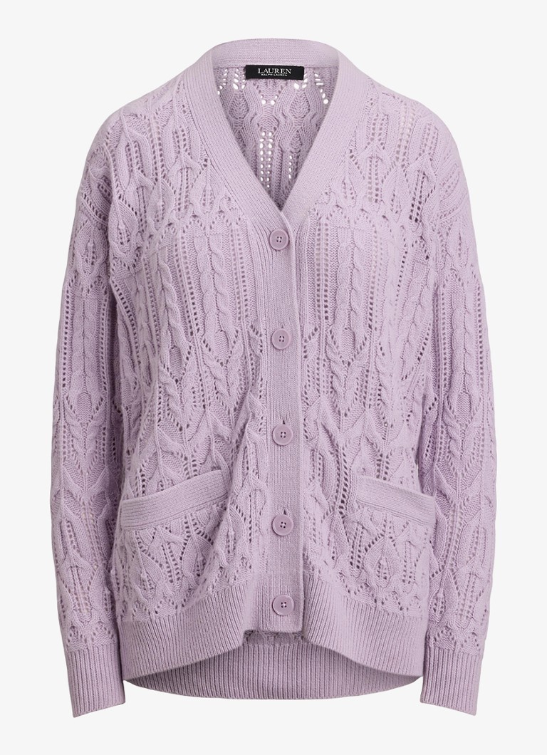 Ralph Lauren Dames Kabelgebreid vest van wolblend met steekzakken in de kleur Lavender Frost / Lila