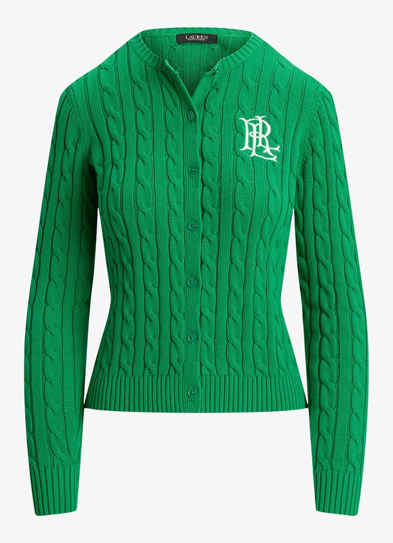 Ralph Lauren Dames Kabelgebreid vest met logoborduring in de kleur Stem / Groen