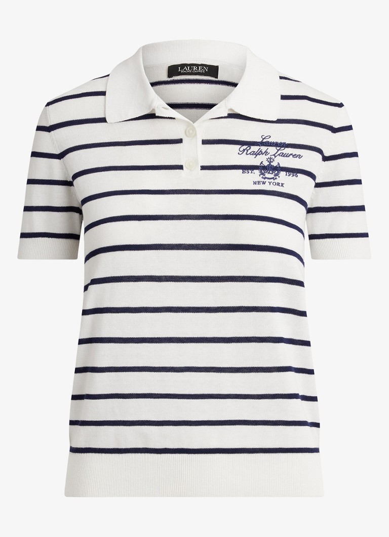 Ralph Lauren Dames Polo met streepprint en logoborduring in de kleur Wit