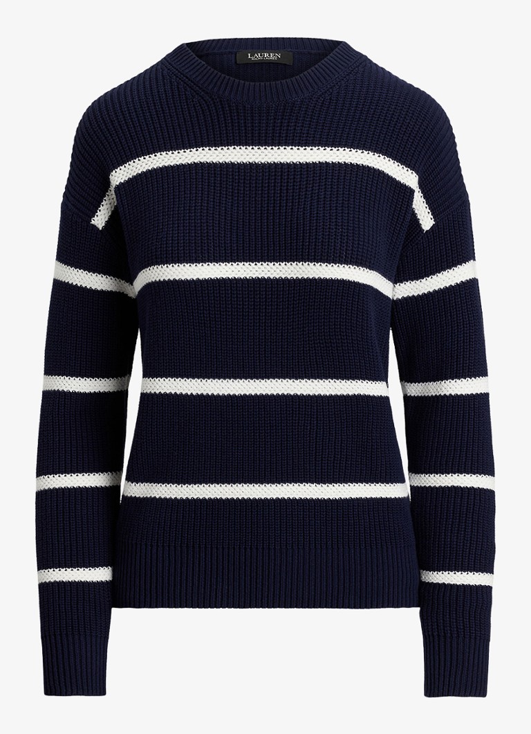 Ralph Lauren Dames Ribgebreide trui met streepprint in de kleur Donkerblauw