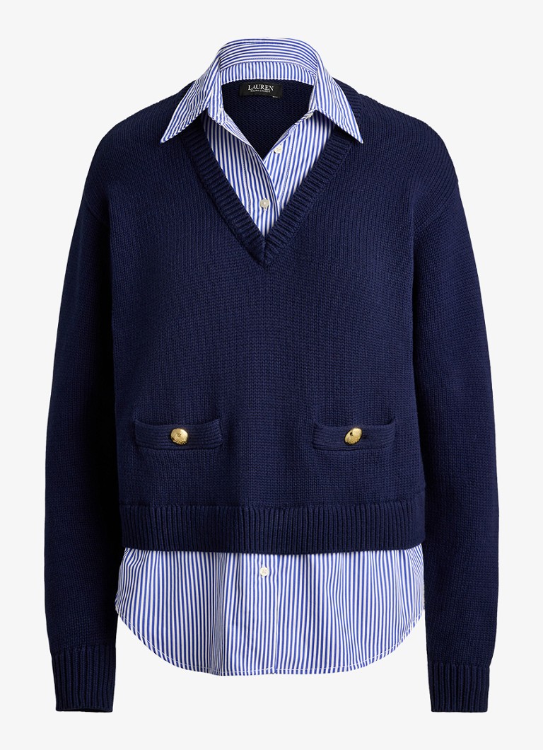 Ralph Lauren Dames Fijngebreide trui met V-hals in de kleur Refined Navy Multi / Donkerblauw